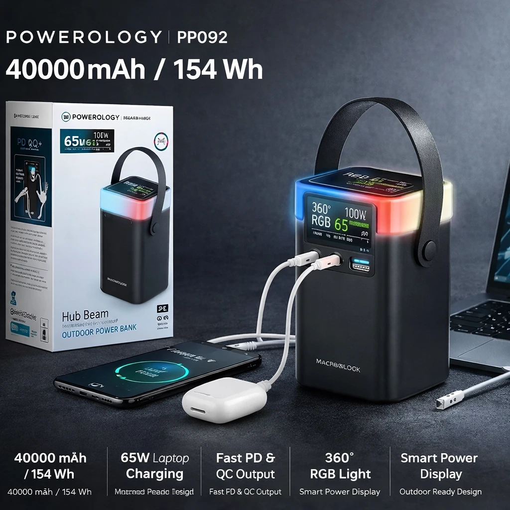 پاوربانک 40000 میلی آمپر پاورولوژی مدل POWEROLOGY HALO BEAM PPBCHA92