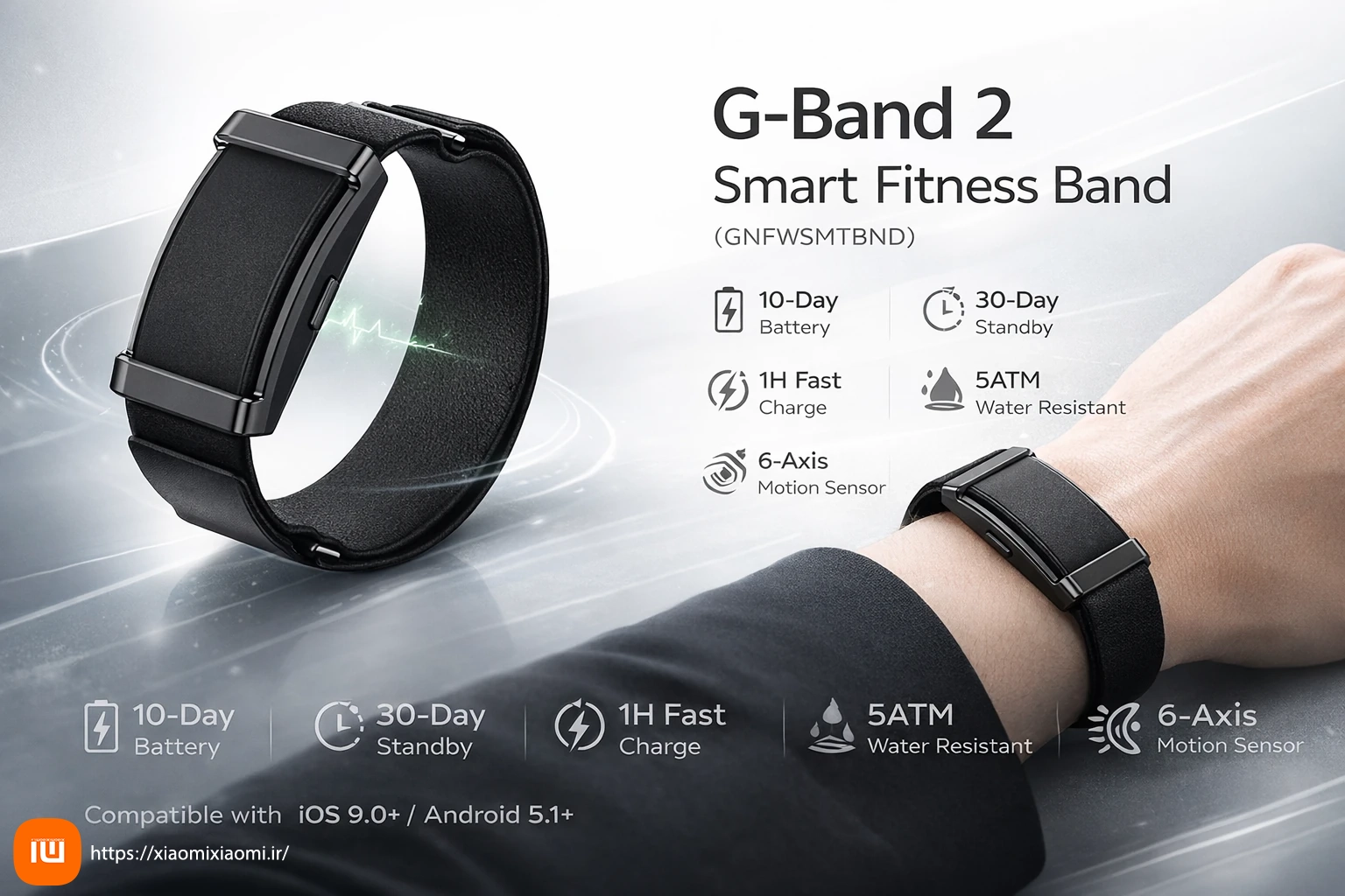 مچ بند هوشمند فیتنس گرین لاین مدل GREEN LION FIT WEAR G-BAND 2 GNFWSMTBND
